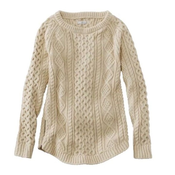 LL Bean Signature Ivory Fisherman Cable Knit Sweater Cotton Size Womens XS - Picture 10 of 10